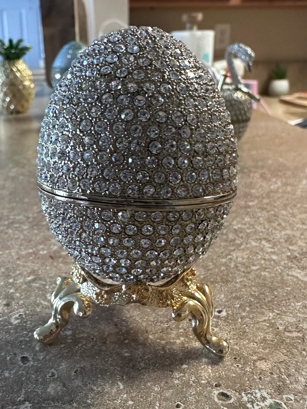 Crystal Jeweled Egg Trinket Box in Gold